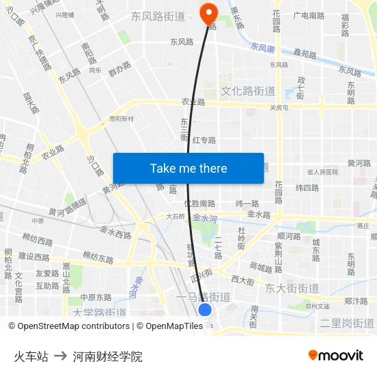 火车站 to 河南财经学院 map
