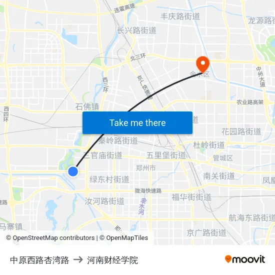 中原西路杏湾路 to 河南财经学院 map