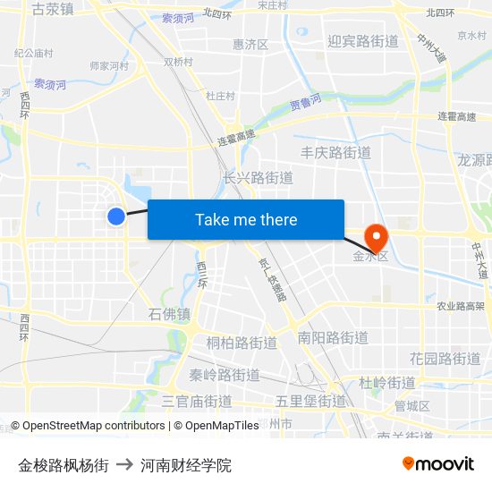 金梭路枫杨街 to 河南财经学院 map
