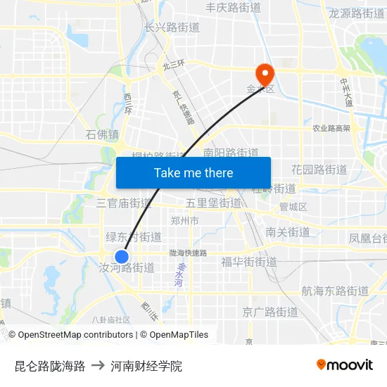昆仑路陇海路 to 河南财经学院 map