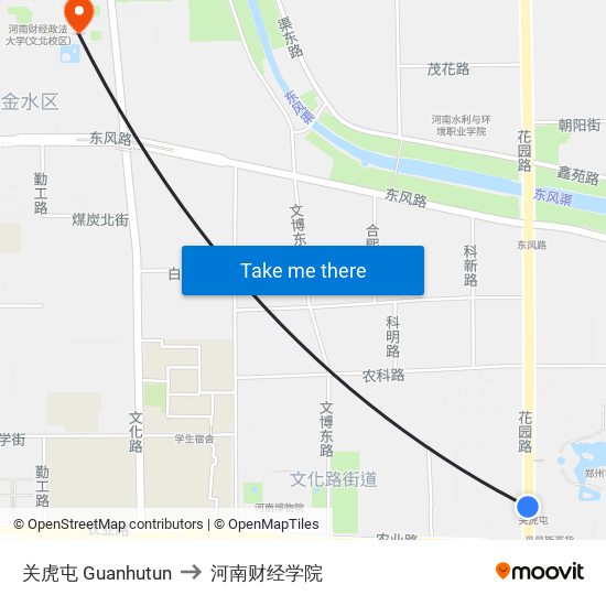 关虎屯 Guanhutun to 河南财经学院 map