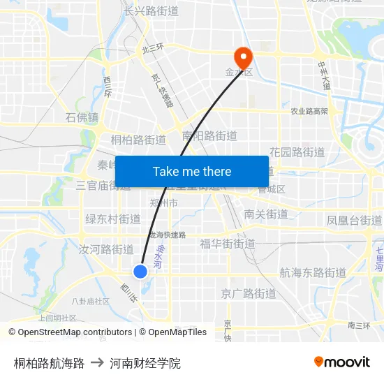 桐柏路航海路 to 河南财经学院 map