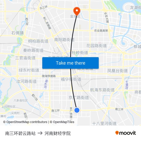 南三环碧云路站 to 河南财经学院 map