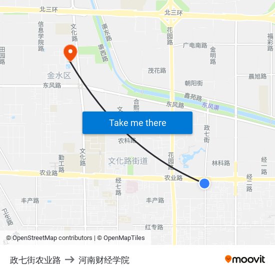 政七街农业路 to 河南财经学院 map