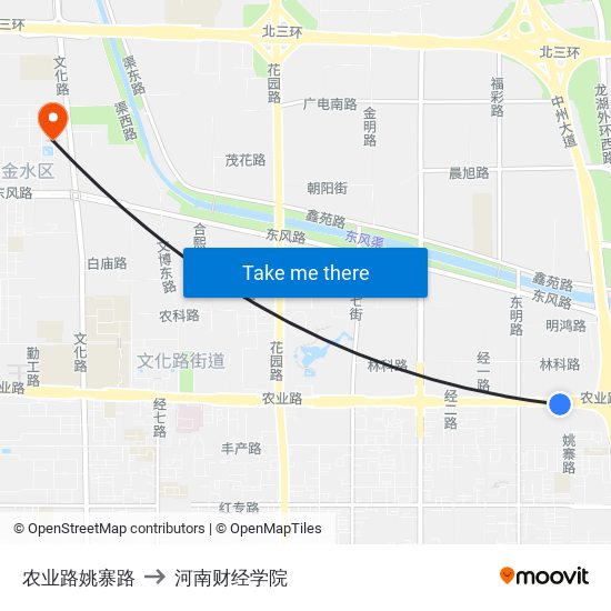 农业路姚寨路 to 河南财经学院 map