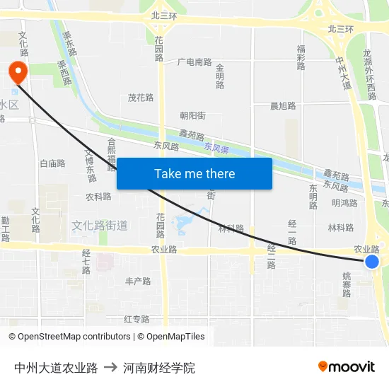 中州大道农业路 to 河南财经学院 map
