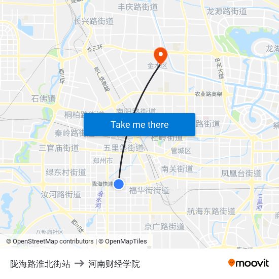 陇海路淮北街站 to 河南财经学院 map