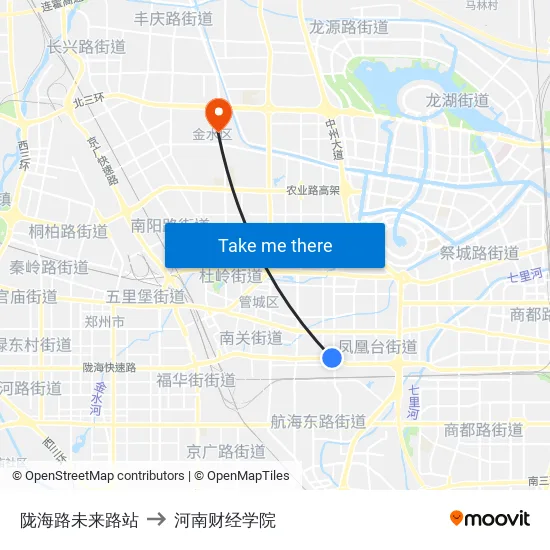 陇海路未来路站 to 河南财经学院 map