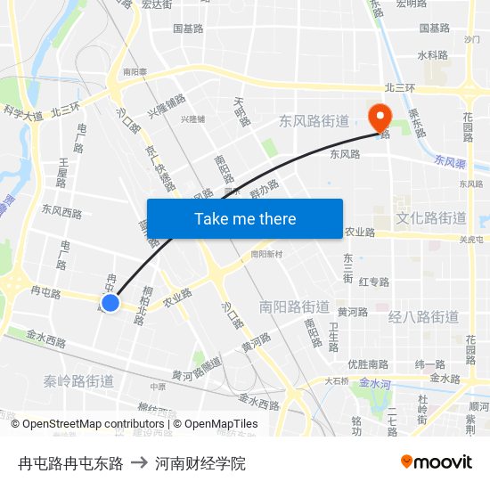 冉屯路冉屯东路 to 河南财经学院 map