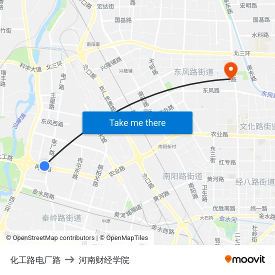化工路电厂路 to 河南财经学院 map