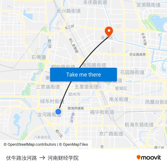 伏牛路汝河路 to 河南财经学院 map