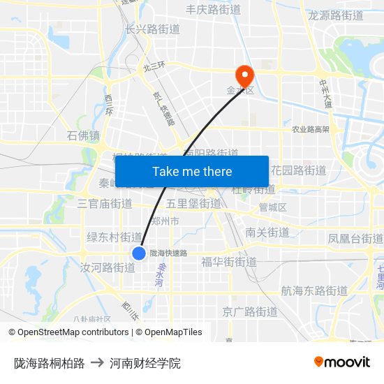 陇海路桐柏路 to 河南财经学院 map