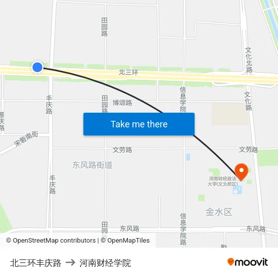 北三环丰庆路 to 河南财经学院 map
