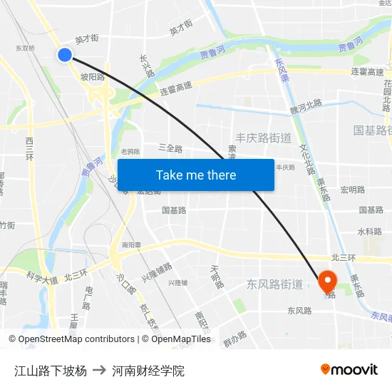 江山路下坡杨 to 河南财经学院 map