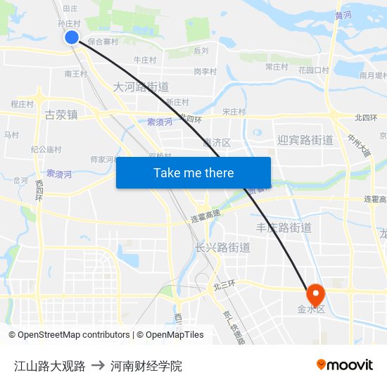 江山路大观路 to 河南财经学院 map