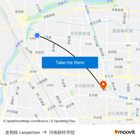 老鸦陈 Laoyachen to 河南财经学院 map