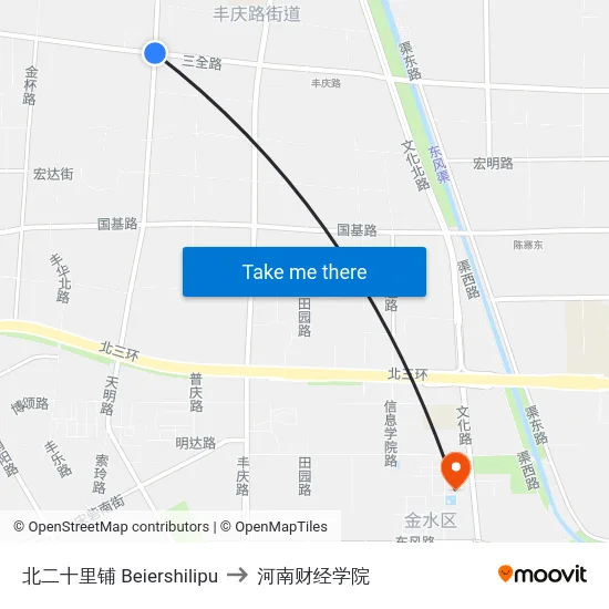 北二十里铺 Beiershilipu to 河南财经学院 map