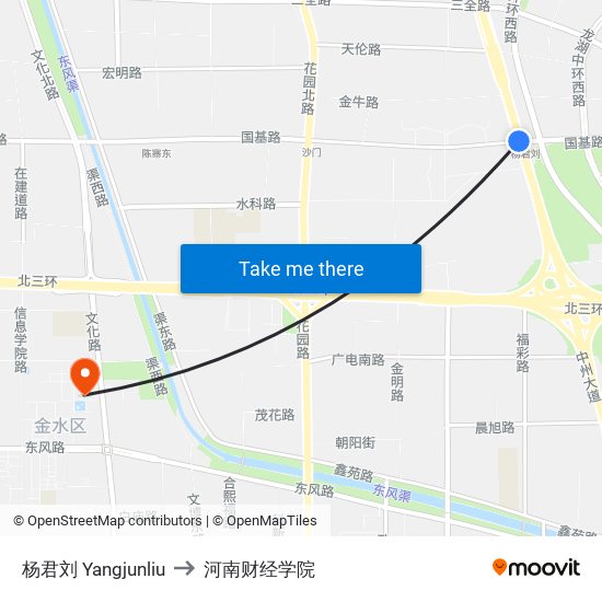 杨君刘 Yangjunliu to 河南财经学院 map