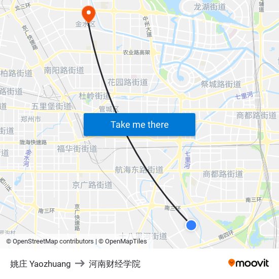 姚庄 Yaozhuang to 河南财经学院 map