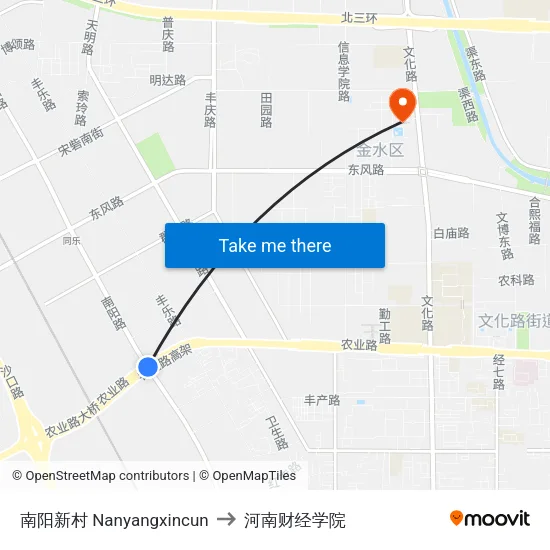 南阳新村 Nanyangxincun to 河南财经学院 map