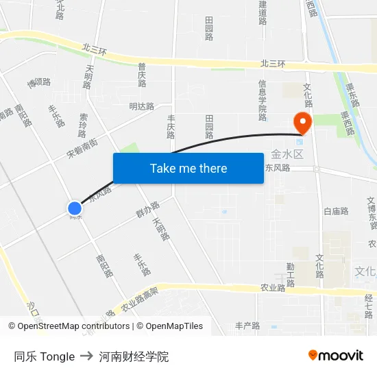 同乐 Tongle to 河南财经学院 map