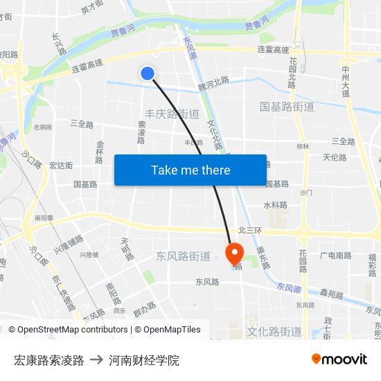 宏康路索凌路 to 河南财经学院 map