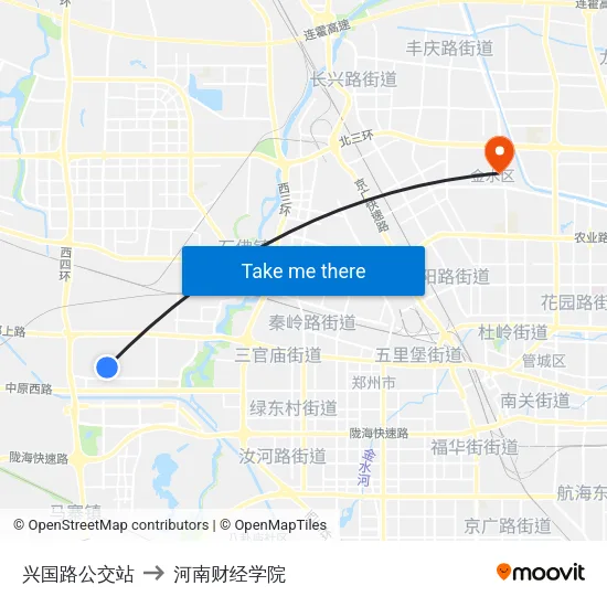 兴国路公交站 to 河南财经学院 map