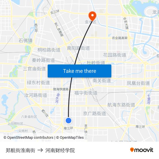 郑航街淮南街 to 河南财经学院 map