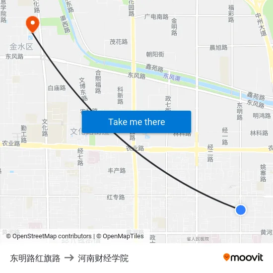 东明路红旗路 to 河南财经学院 map