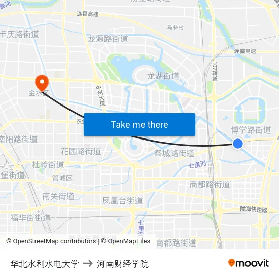 华北水利水电大学 to 河南财经学院 map