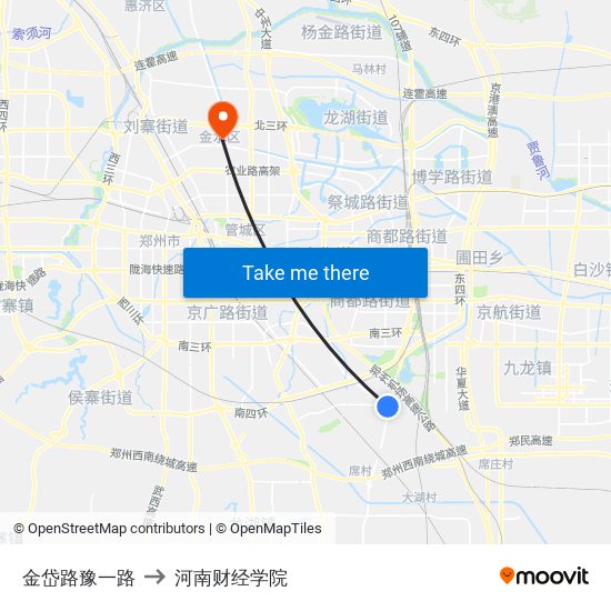 金岱路豫一路 to 河南财经学院 map