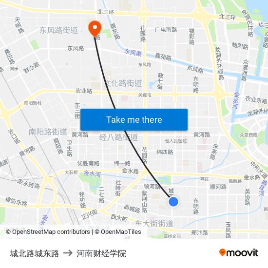 城北路城东路 to 河南财经学院 map