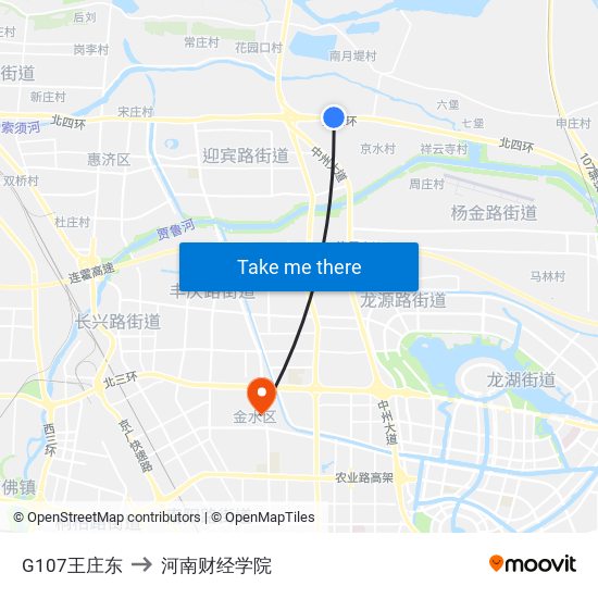 G107王庄东 to 河南财经学院 map