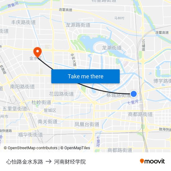 心怡路金水东路 to 河南财经学院 map