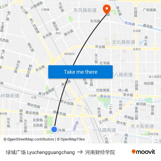 绿城广场 Lyuchengguangchang to 河南财经学院 map