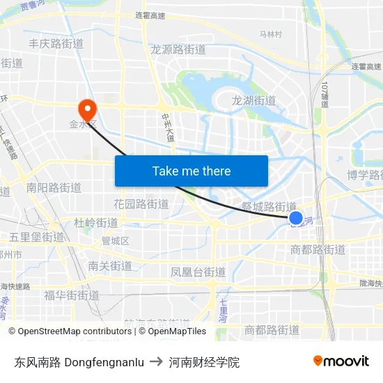东风南路 Dongfengnanlu to 河南财经学院 map