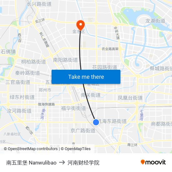 南五里堡 Nanwulibao to 河南财经学院 map