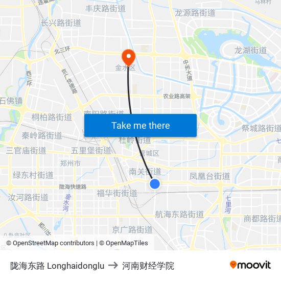 陇海东路 Longhaidonglu to 河南财经学院 map