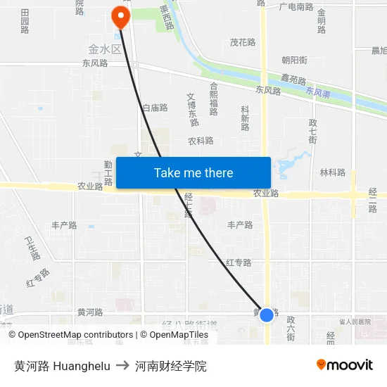 黄河路 Huanghelu to 河南财经学院 map