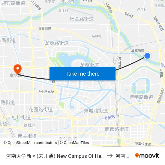 河南大学新区(未开通) New Campus Of Henan University(Under Construction) to 河南财经学院 map