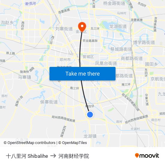 十八里河 Shibalihe to 河南财经学院 map
