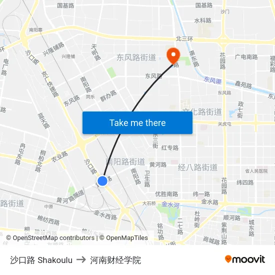 沙口路 Shakoulu to 河南财经学院 map