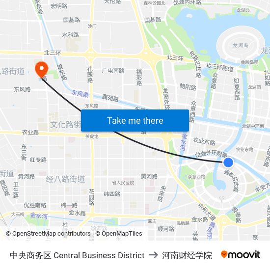 中央商务区 Central Business District to 河南财经学院 map