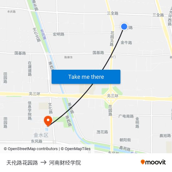 天伦路花园路 to 河南财经学院 map