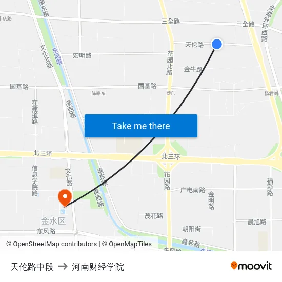 天伦路中段 to 河南财经学院 map