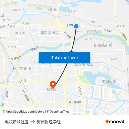 惠花新城社区 to 河南财经学院 map