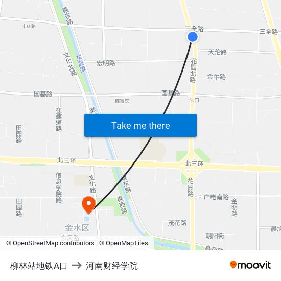 柳林站地铁A口 to 河南财经学院 map