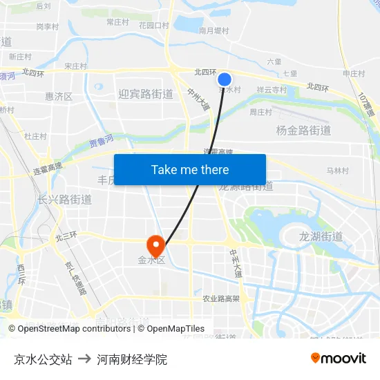 京水公交站 to 河南财经学院 map