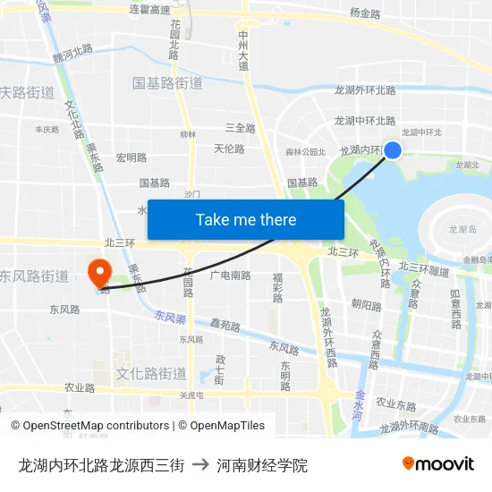 龙湖内环北路龙源西三街 to 河南财经学院 map