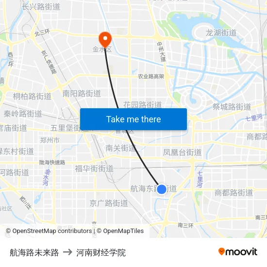航海路未来路 to 河南财经学院 map